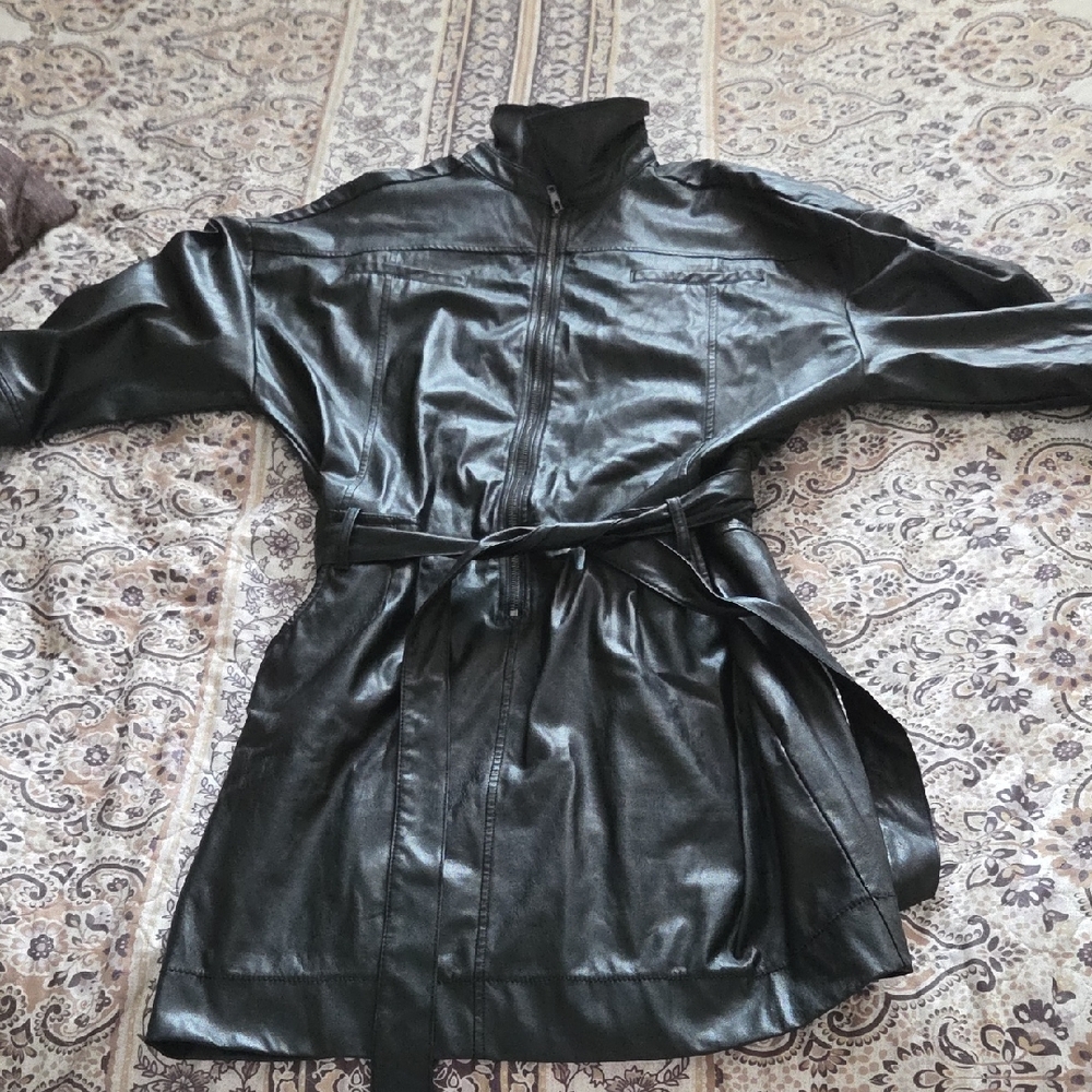 Black Faux Leather Belted Minidress